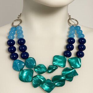 Layered Colorful Round & Shell Beaded Necklace & Earrings Set, Silver Jewelry